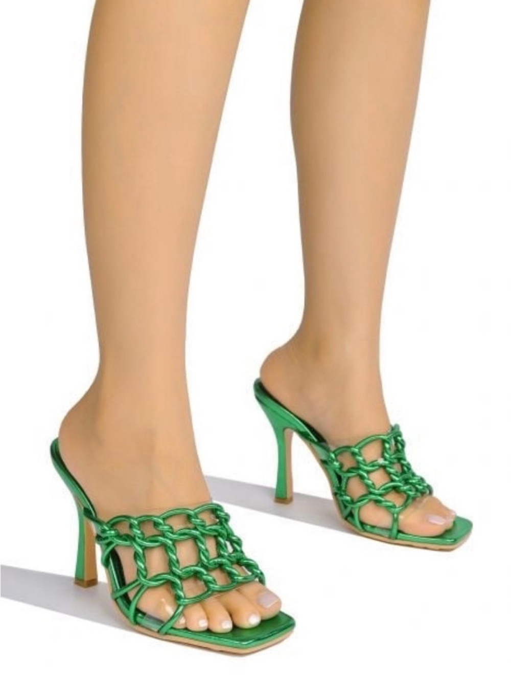 Women’s Cape Robbin Viloza Green Chain-Detail 4" High Heel Mules